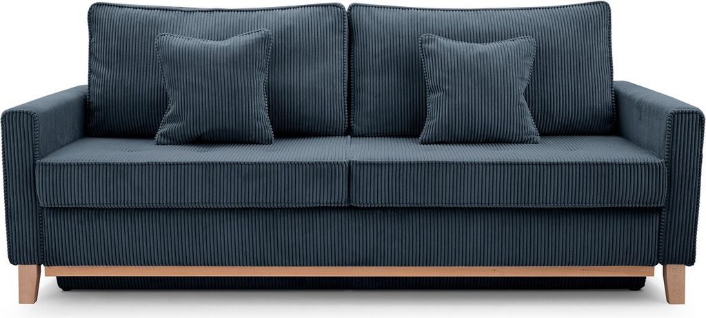 BETTSO Sofa mit Schlaffunktion und Bettkasten Couch Schlafsofa Federkern Sofagarnitur Polstersofa Wohnlandschaft mit Bettfunktion RISA Dunkelblau