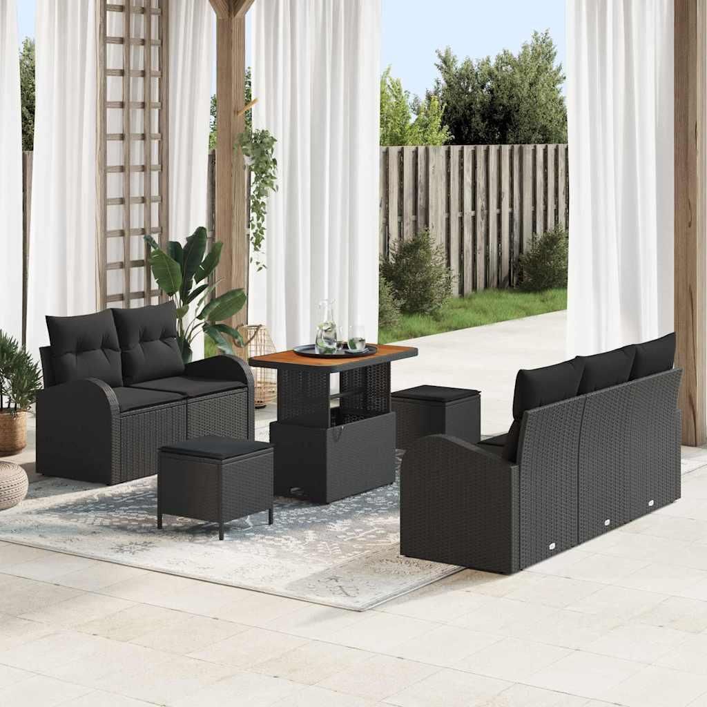 Maison Exclusive - Gartensofa-set mit Kissen 8 pcs Schwarz Poly-Rattan