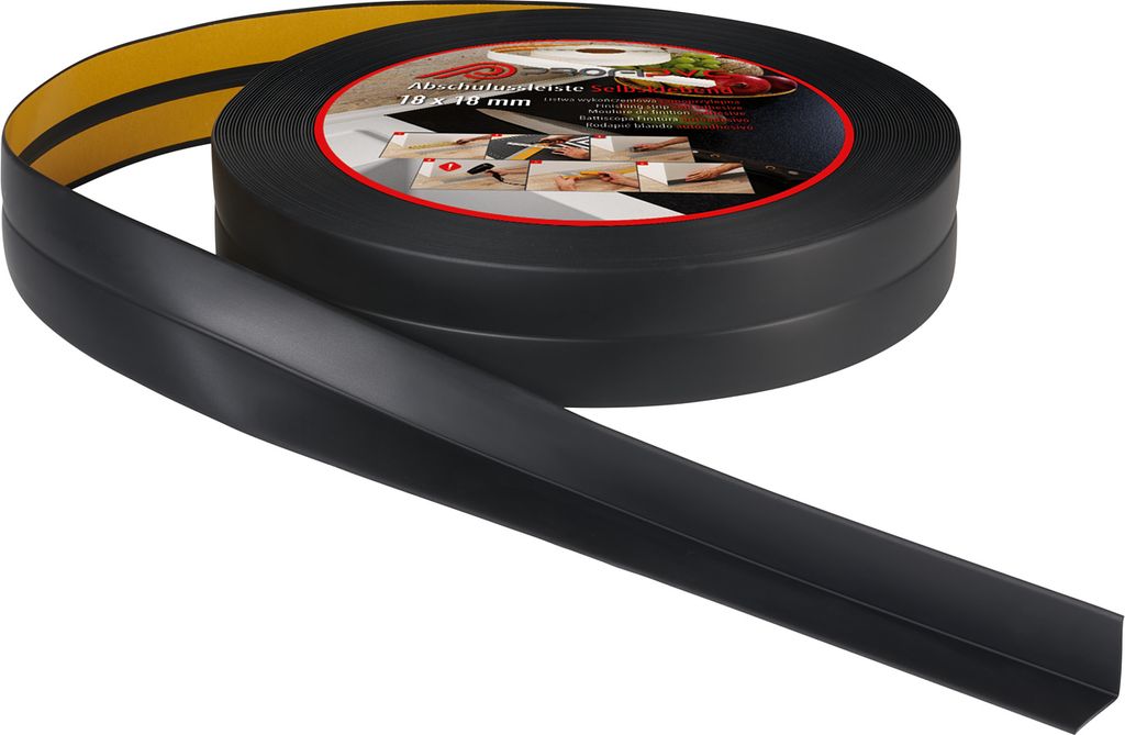 ProfiPVC Weichsockelleiste PVC 18x18mm 10 Meter selbstklebende Abschlussleiste Küche Badezimmer, Schwarz