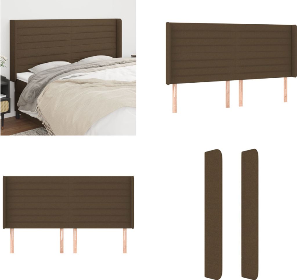 vidaXL Kopfteil mit Ohren Dunkelbraun 203x16x118/128 cm Stoff - Kopfteil - Kopfteile - Bett-Kopfteil - Bettkopfteil