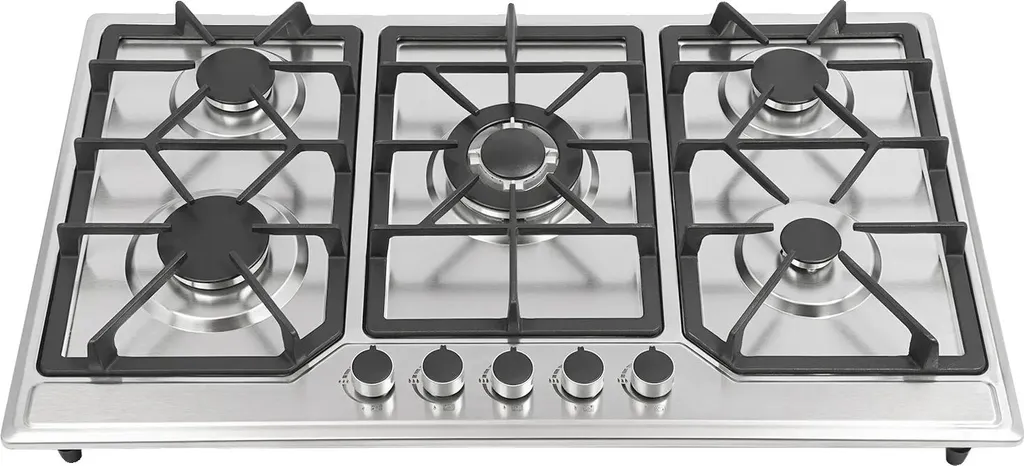 Piano de cuisson gaz 5 brûleurs inox argent et allumage automatique
