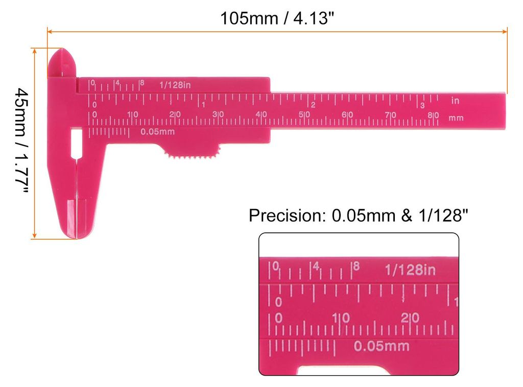 10Stk Mini-Plastik-Messschieber 80mm 3" Messschieber Schieblehre Tragbares Lineal Messwerkzeug (Metrisch/Zoll) Hot Rosa