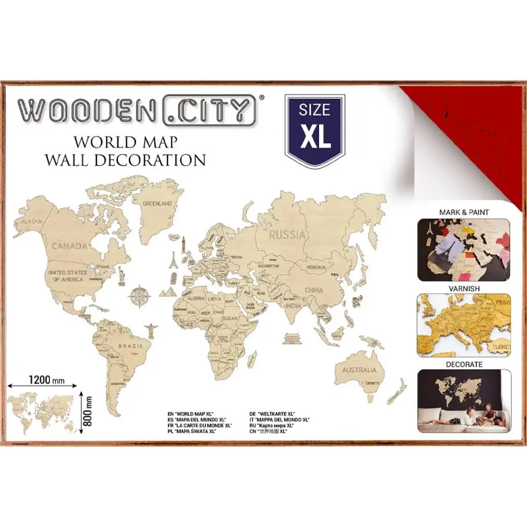 Comment habiller un grand mur ? Carte du monde en bois XL 120x80 Rouge