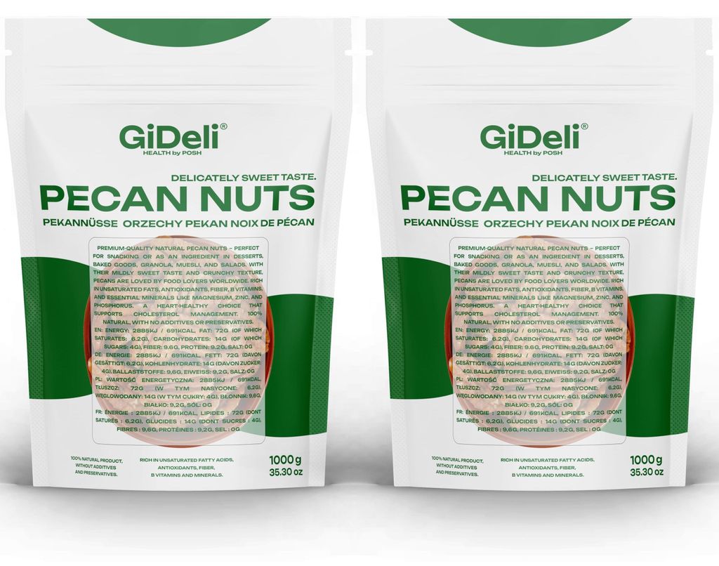 Pekannüsse 2kg Ungesalzen Naturbelassen Ganze Rohkost Backzutat Snack GiDeli
