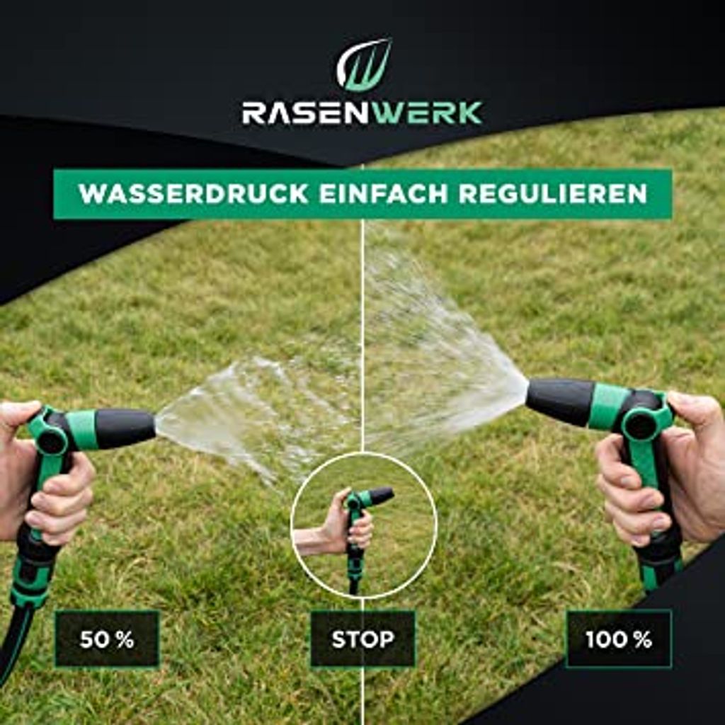 RASENWERK - Stufenlos regulierbare Gartenpistole - mit einem Schieberegler - Wasserbrause für die Garten Bewässerung - Sprühpistole für versc...