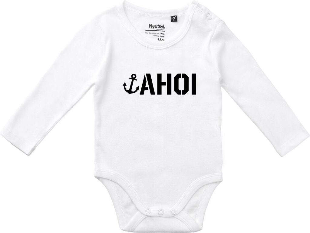 Huuraa Baby Body Ahoi Anker Seemannsgruß 68 White Baumwolle Fairtrade Langarmbody Geschenkidee