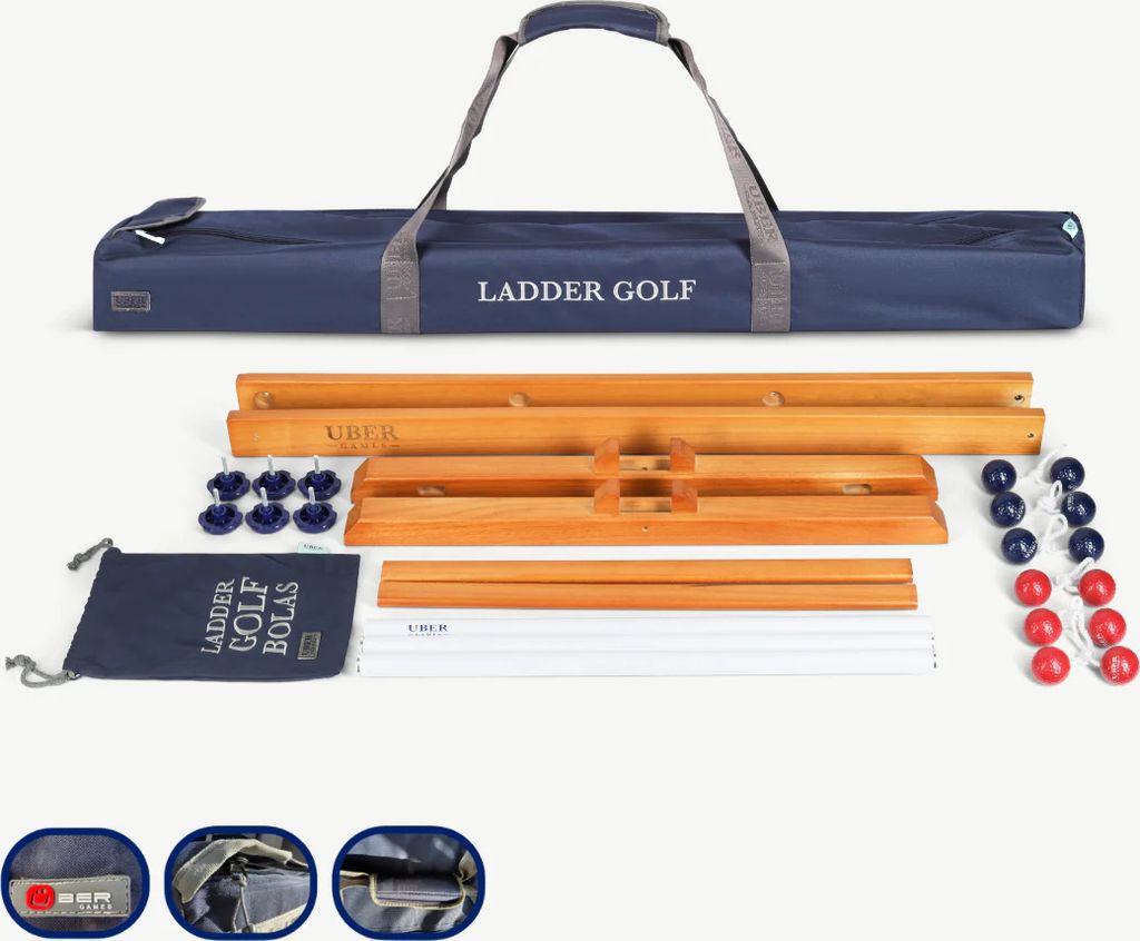 Ubergames - Leitergolfspiel - Harte Golfbälle - Rot/Marineblau - Hartholz - Mit Tasche