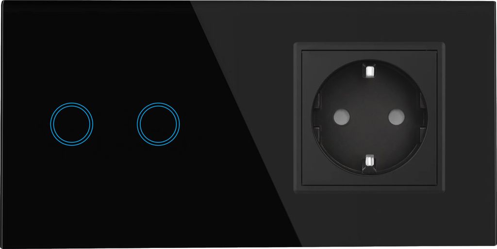Touchschalter Panel 2+dose Glas schwarz Qtouch Wandschalter ohne Modul Schuko Steckdose