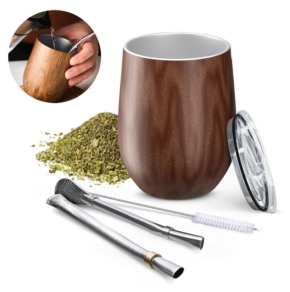 Aquafloow Yerba Mate Becher 355 ml Edelstahl Braun – Produktbild 