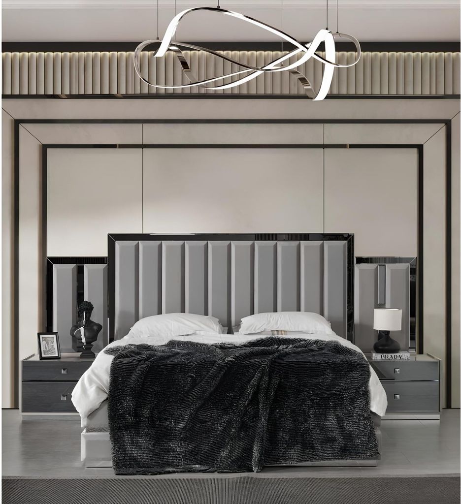 Komplette Schlafzimmer Doppelbett Bett Nachttische 4tlg Grau Schrank