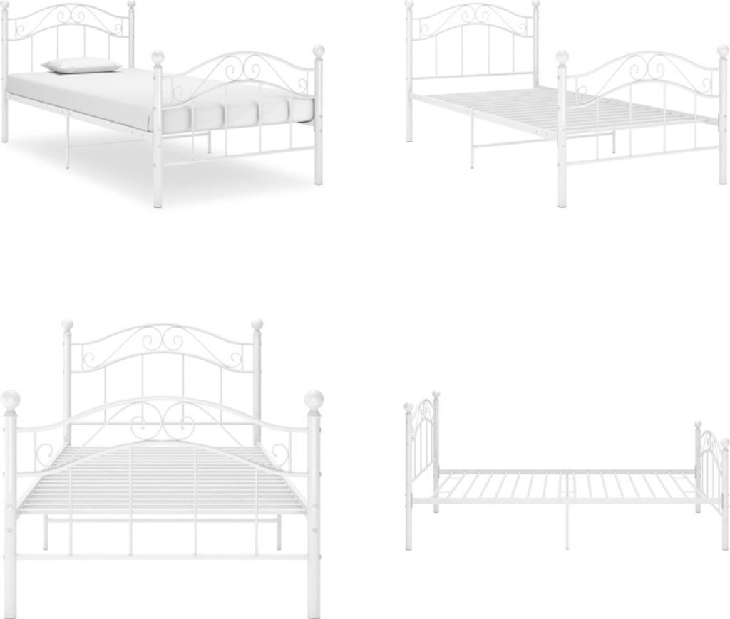 vidaXL Bett Weiß Metall 100x200 cm - Bettgestell - Bettgestelle - Bettrahmen - Bettrahmen