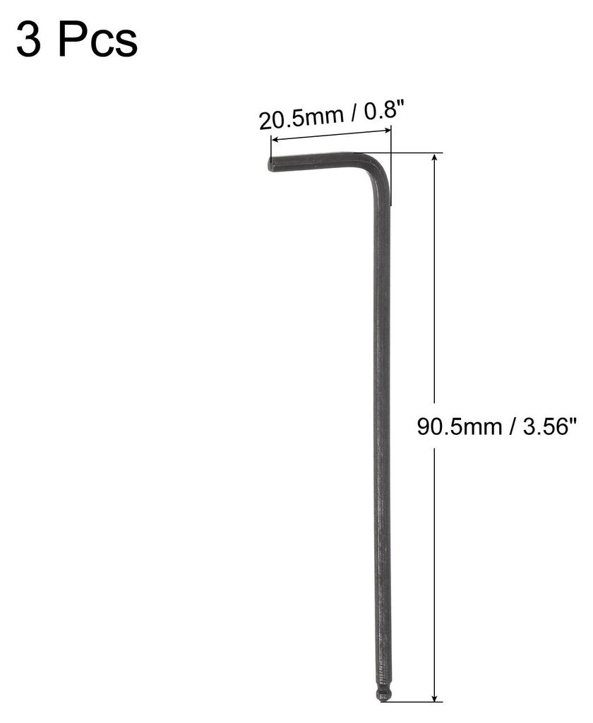 3 Stš¹ck 2,5 mm Kugelkopf- Innensechskantschlš¹ssel, metrisch L-f?rmiges Langarm-CR-V-Reparaturwerkzeug fš¹r Fahrr?der M?belreparatur, schwarz