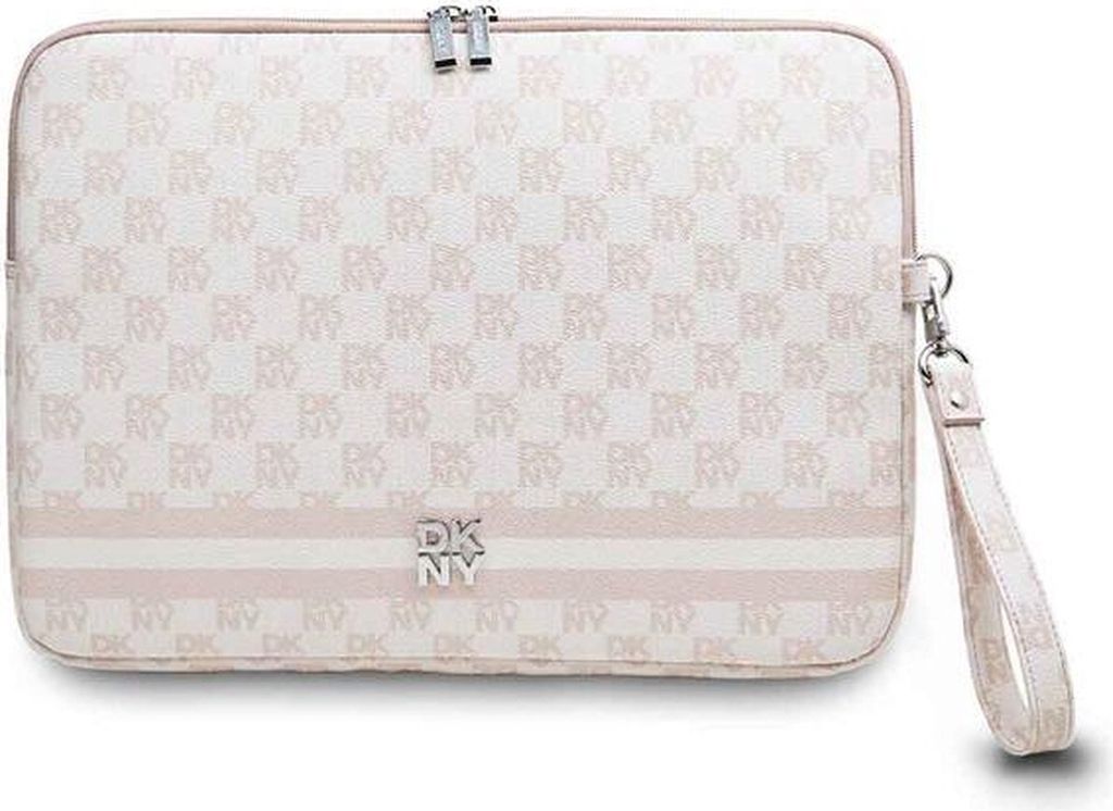 DKNY 14" Laptophülle mit Karomuster und Print - Rosa