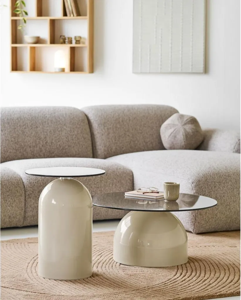 Table d'angle Solveig Ø40cm beige et gris - Petite table basse ronde