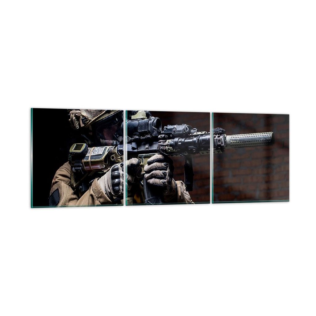 Bilder auf glas - Soldat Gewehr - 120x40cm - Glasbilder - Wandbilder - Bilder - Kunstdruck - zum Aufhängen bereit - Wanddekoration aus Glas - Glas...