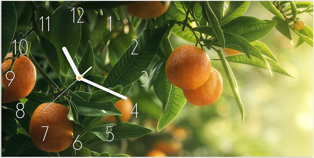Wanduhr aus Glas mit Motiv Orangenbaum Closeup- 60 x 30 cm - inkl. Aufhängesystem