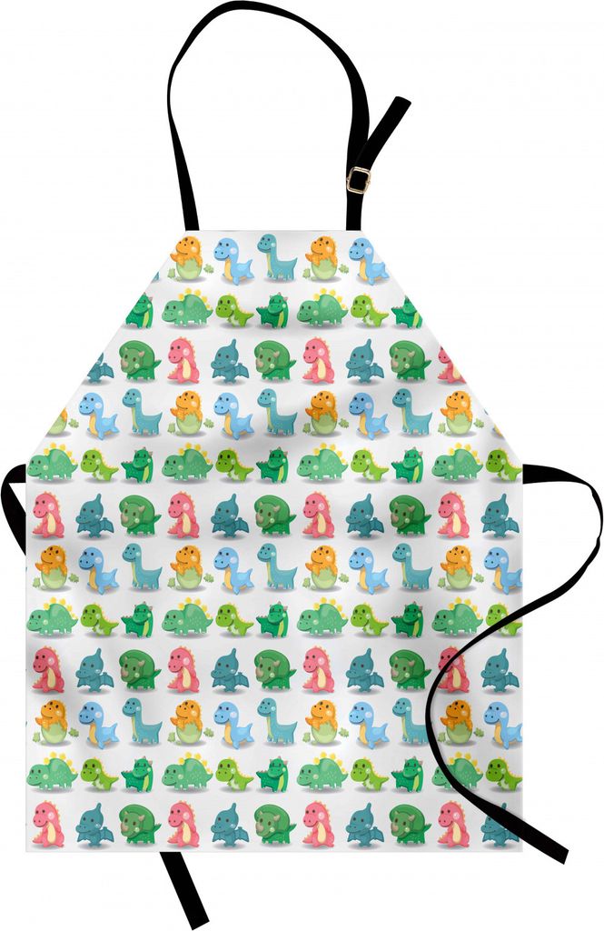 ABAKUHAUS Jurassic Kochschürze, Buntes Dinosaurier-Muster-Tier-Fantasie-Urzeit-Glück, Farbfest Höhenverstellbar Waschbar Klarer Digitaldruck, T...
