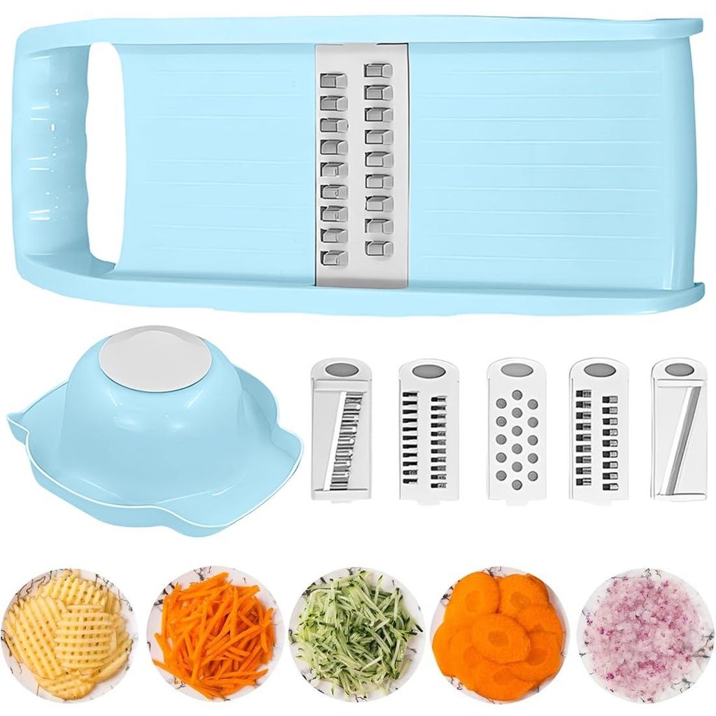 5 in 1 Gemüsehobel mit Handschutz, Gemüseschneider, Gurkenhobel, Küchen Gadget, Blau