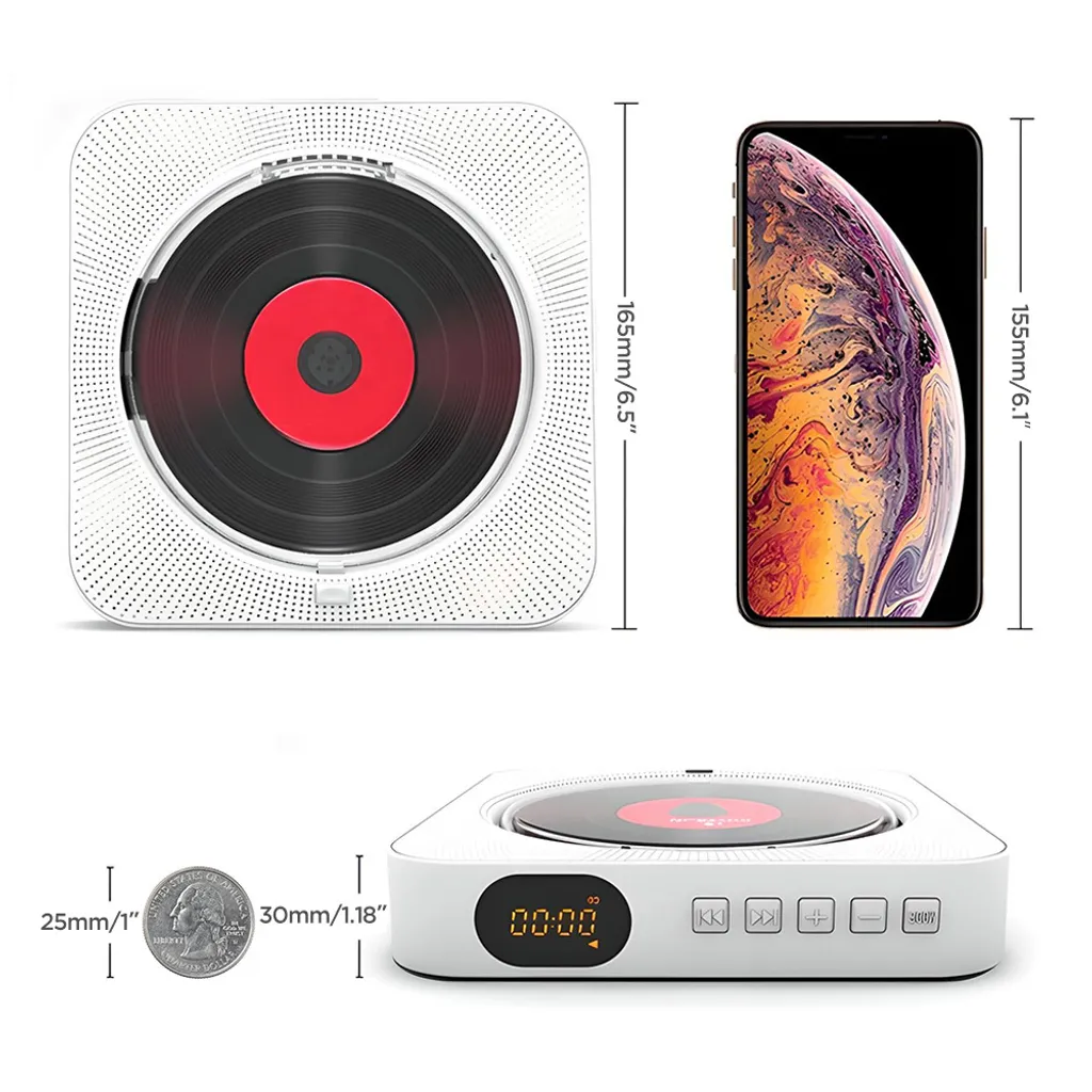 Lecteur CD Mural et de Bureau Bluetooth 5.0 Blanc avec Radio FM Intégrée