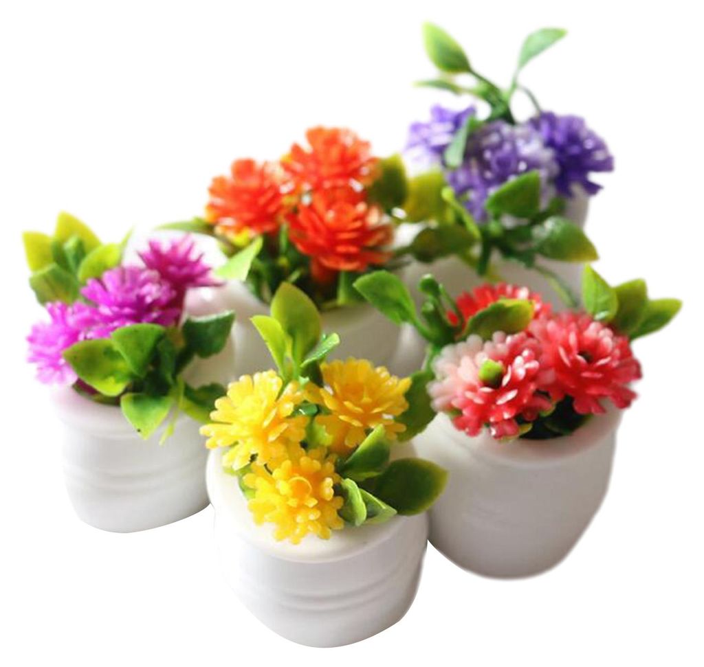 5 Stück Mini-Topfpflanzen, Puppenhaus-Miniatur-Bonsai-Ornamente, winzige künstliche Pflanzen und Blumen für Puppenhaus-Landschaftsgestaltung und...