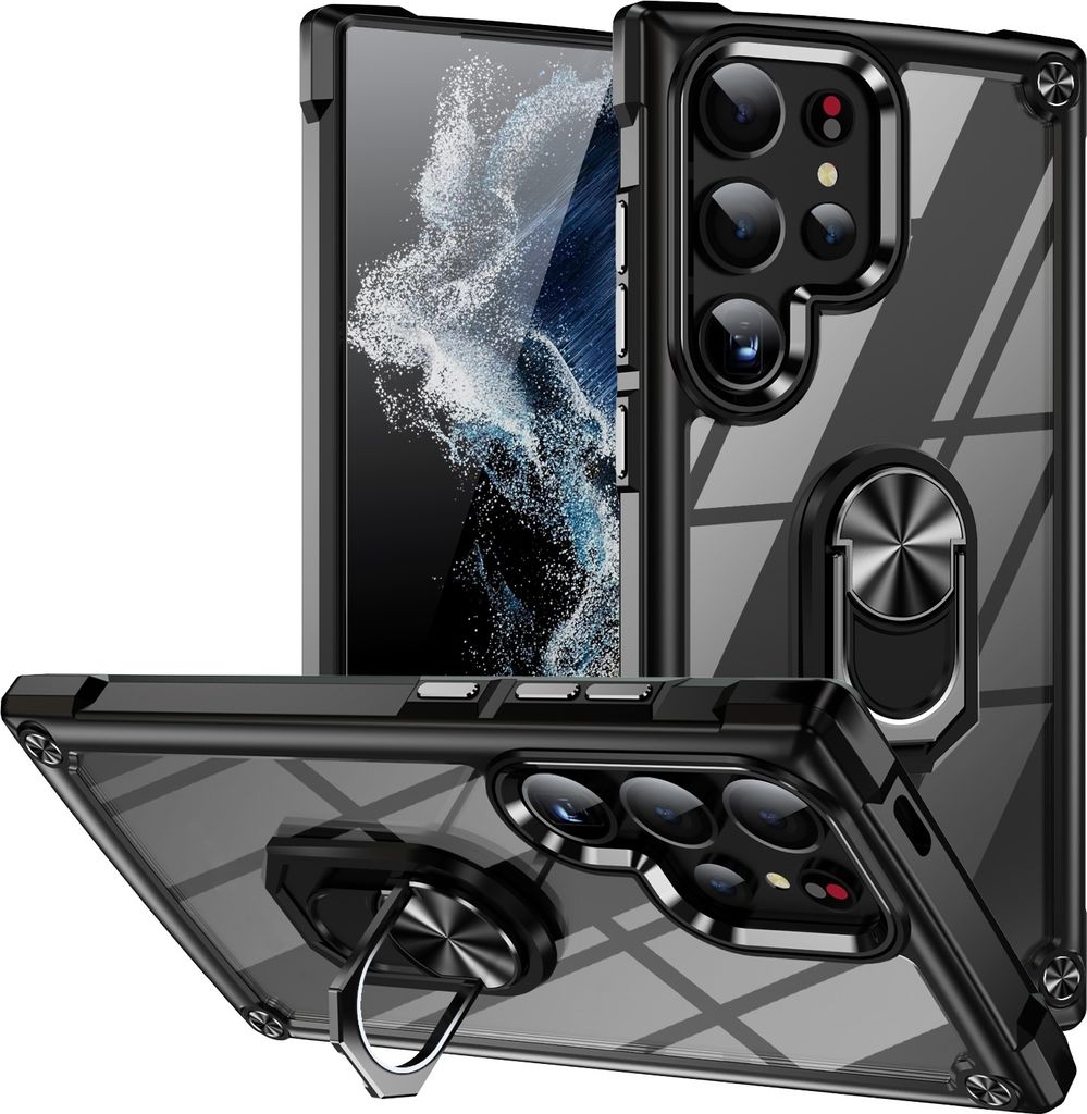 Für Samsung Galaxy S25 Ultra 5G TPU + PC Hülle mit Linsenschutz und Ring Schwarz