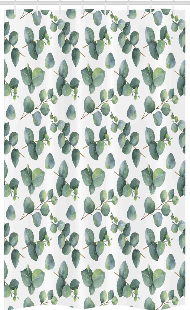 ABAKUHAUS Blatt Schmaler Duschvorhang, Aquarell Eucalyptus Kunst, Badezimmer Deko Set aus Stoff mit Haken, 120 x 180 cm, Grün Hellbraun Weiß