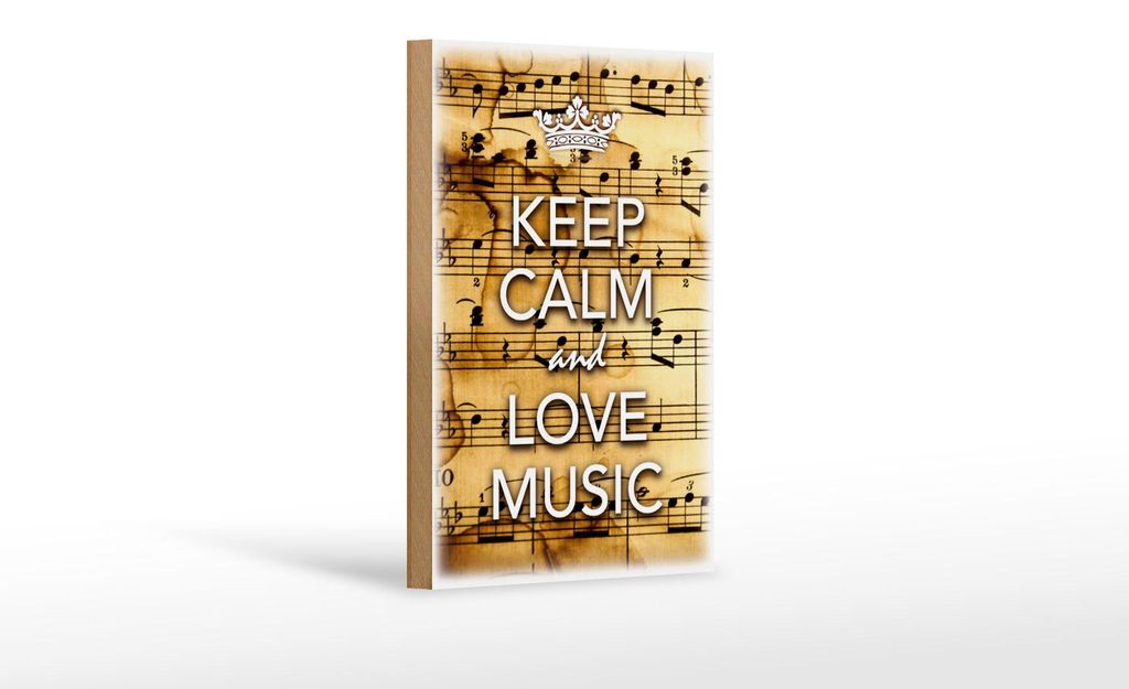 Holzschild Spruch 12x18cm Keep Calm and love music