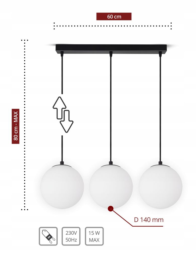 LUXOLAR Led Deckenleuchte, 3-flammig Hängelampe schwarz Produktbild 2