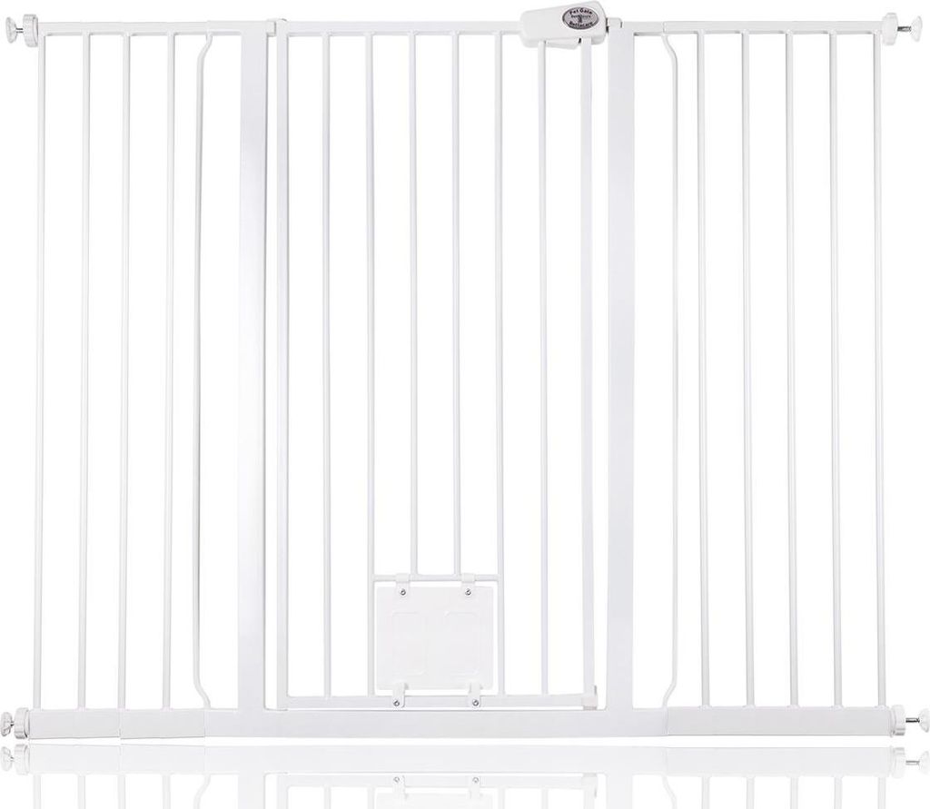 Bettacare Haustiergitter mit verriegelbarer Katzenklappe, 133.2cm - 140.8cm, Weiß
