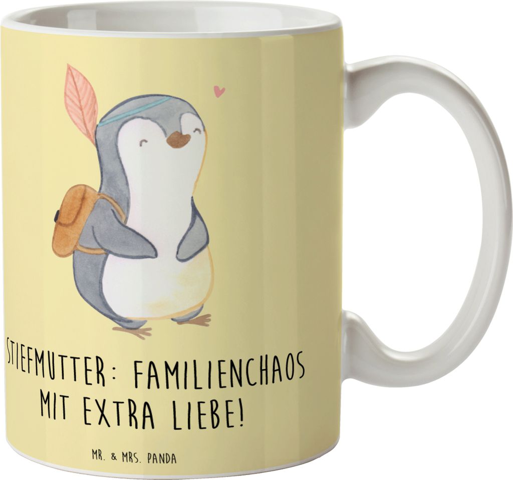 Mr. & Mrs. Panda Becher Stiefmutter Liebe - Gelb Pastell - Geschenk, Trinkbecher, persönliche Erinnerungen, Kaffeetasse, Jubiläen, Weisheit, Tass...