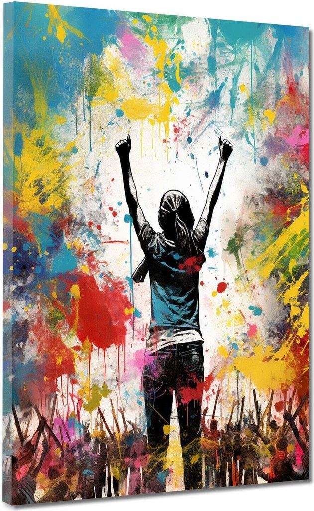 Leinwandbild Wandbild Kunstdruck XXL Wanddeko Street Art jubelnde Menschen: 120x160x4cm