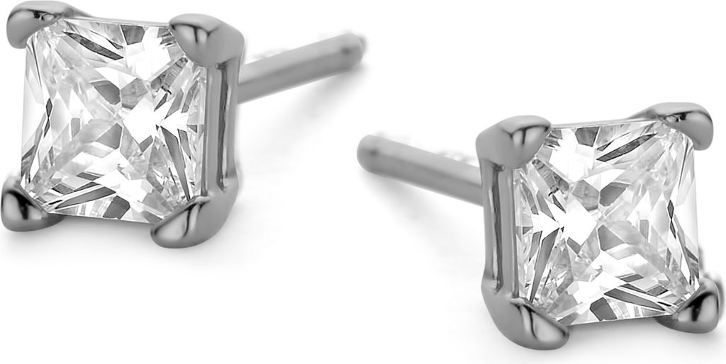 New Bling 9NB-0584 Zilveren Oorknopjes Dames - Zirkonia - Vierkant - 4 mm - Zilverkleurig