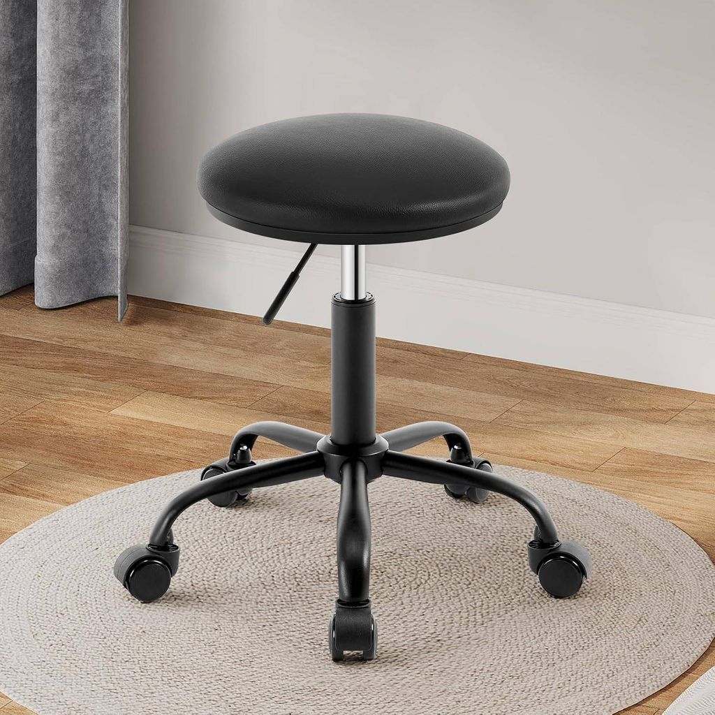 EUGAD Schminkhocker höhenverstellbar, runder Hocker 360° drehbar, Kunstleder, Schwarz