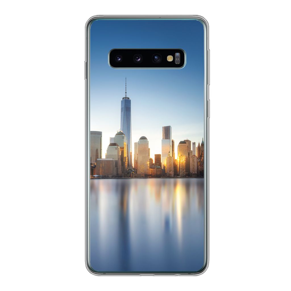 MuchoWow Handyhülle Schutzhülle Hülle für Samsung Galaxy S10 New York - Skyline - Spiegelung Silikon Softcase Handy Hülle - Handytasche