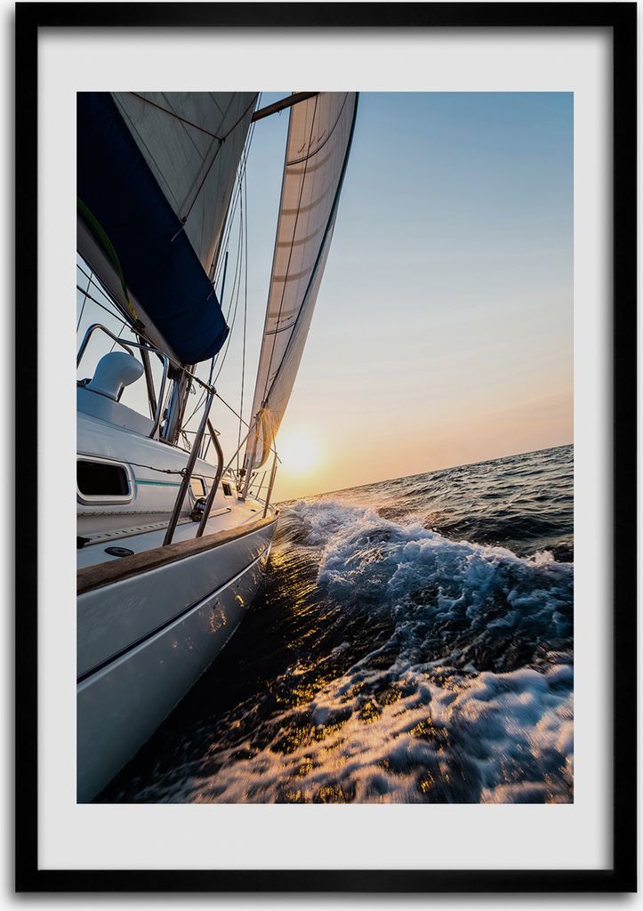 Bild - Bilderrahmen - Foto - 70 cm x 100 cm - MDF - Rahmen - Wandkunst - Yacht auf dem Meer