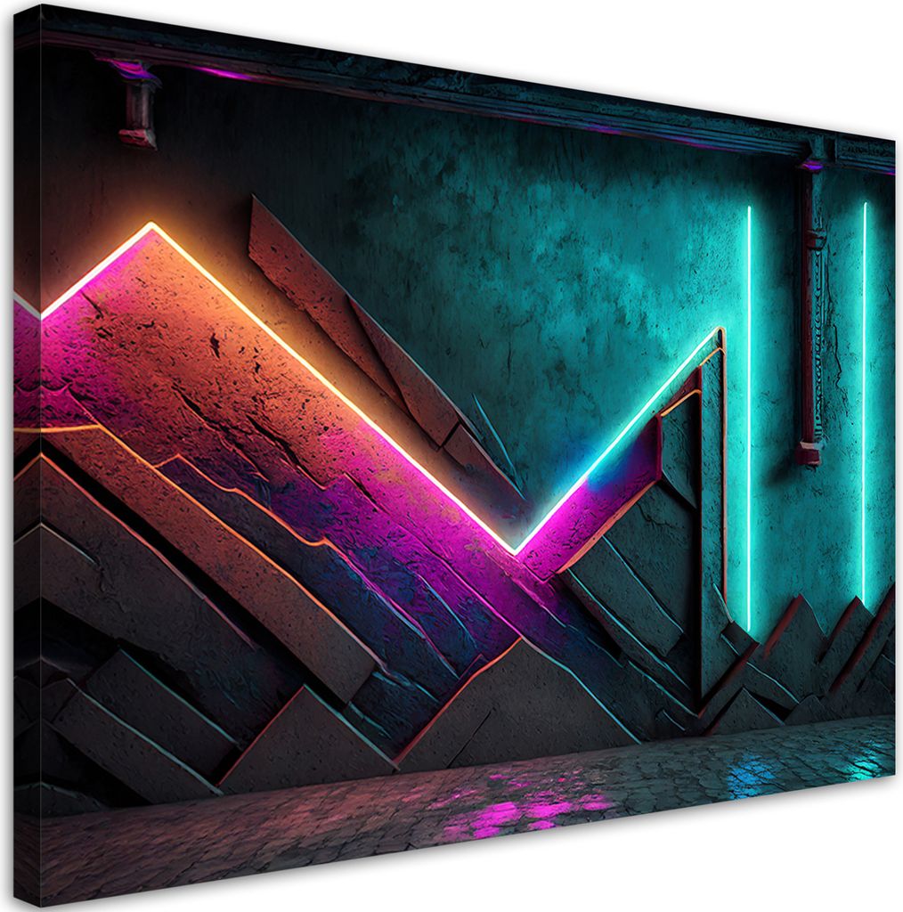 Leinwandbild Futuristisches abstraktes Neon 60x40 Feeby Blau bild für die wand bereit zum aufhängen