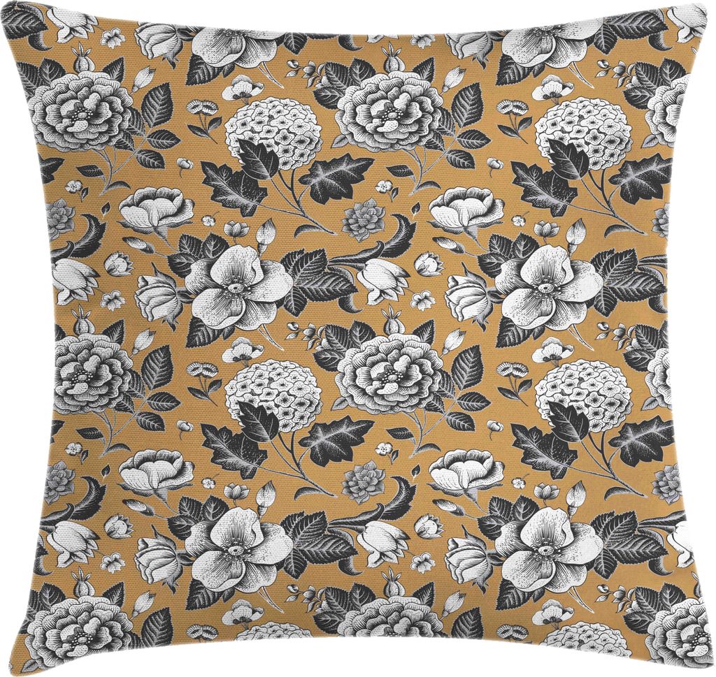 ABAKUHAUS Blumen Kissenbezug, Vintage Zusammensetzung der Blumen und Blätter Romantische Art Dog-rose Muster, 45 x 45 cm, Camel Dunkelblau Grau