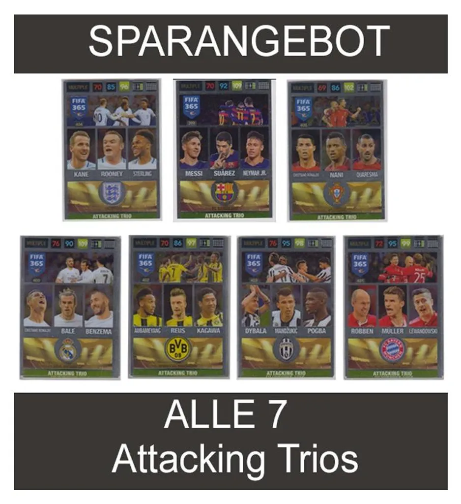 Panini FIFA 365 Adrenalyn XL 2017 : Les 7 trios offensifs complets