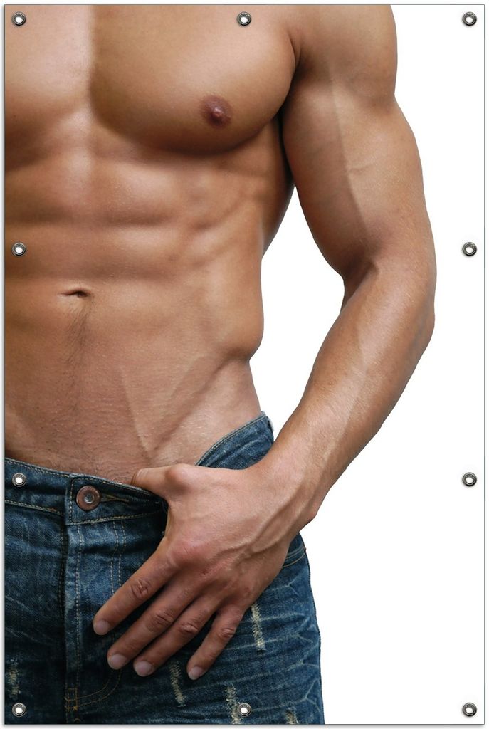 Wallario Outdoor-Poster für Garten oder Balkon, Motiv Halbnackter Mann mit Jeans, in ca. 100 x 150 cm