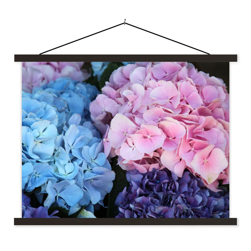 MuchoWow Textilposter Blumen - Strauch - Hortensie - Botanisch 120x90 cm mit schwarzem Rahmen - Aufhänger für Poster