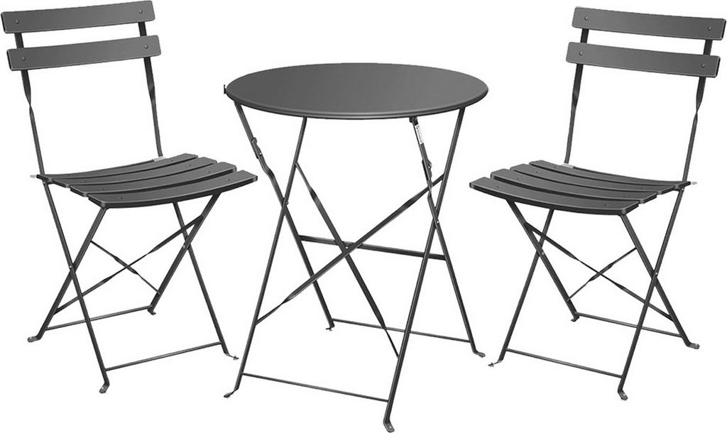 Bistro Set Garnitur 3 tlg. Metall Sitzgruppe Tisch und Stühle grau klappbar