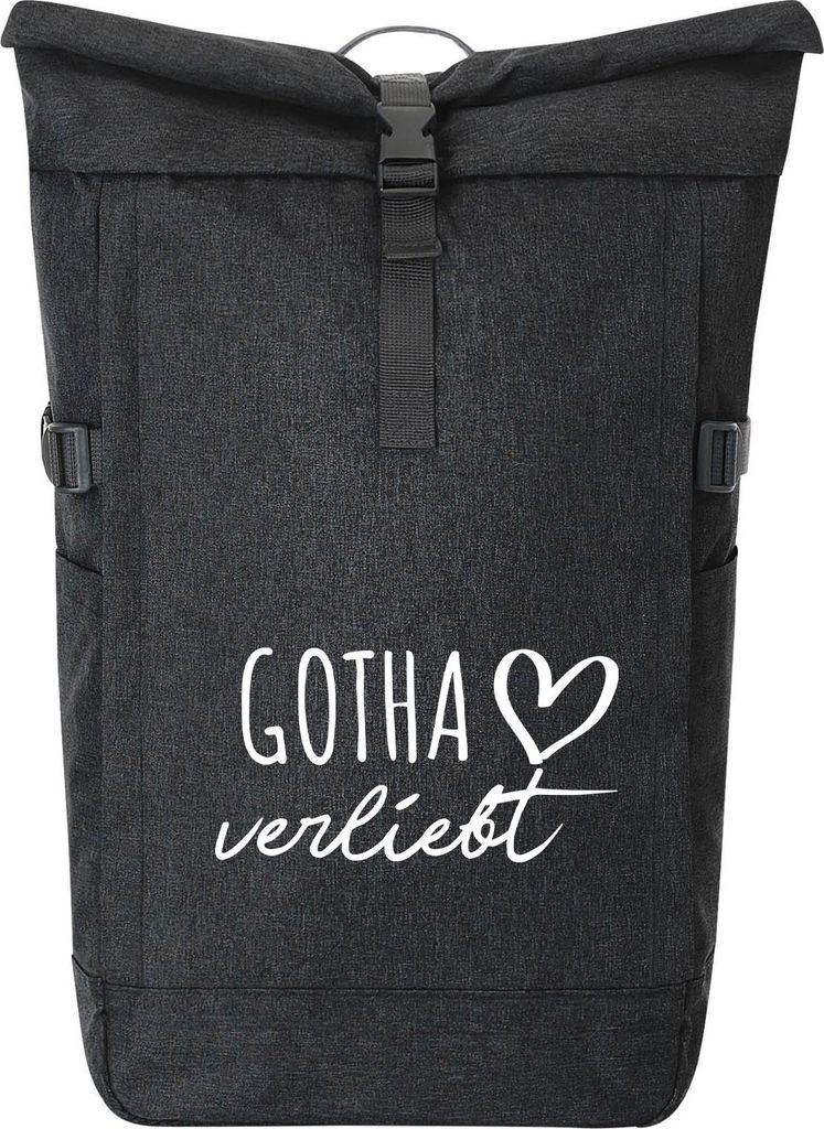 Huuraa Kurierrucksack Gotha verliebt 30-44 Liter Black Melange Fairtrade Rolltop Rucksack Geschenkidee