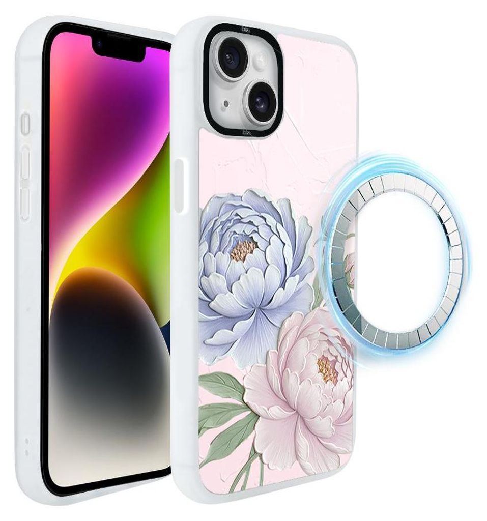 Schutzhülle für das iPhone 14 Plus, MagSafe-kompatibel, mattweiße Seiten, Blumen, Pfingstrosen