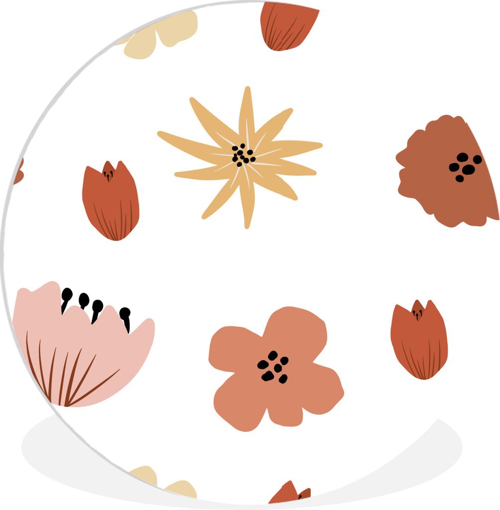 MuchoWow Rundes Wandbild - Runde Bilder Blumen - Weiß - Abstrakt - Muster Ø 60 cm Kreis Wanddekoration Kunststoff - Wandkreis - Wandschmuck - W...