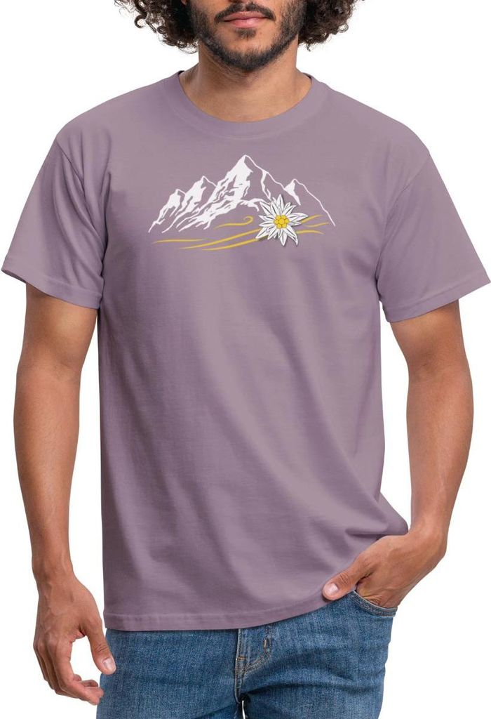 Spreadshirt Berglandschaft Bergliebe Alpen Mit Edelweiß Männer T-Shirt, XXL, Lilagrau