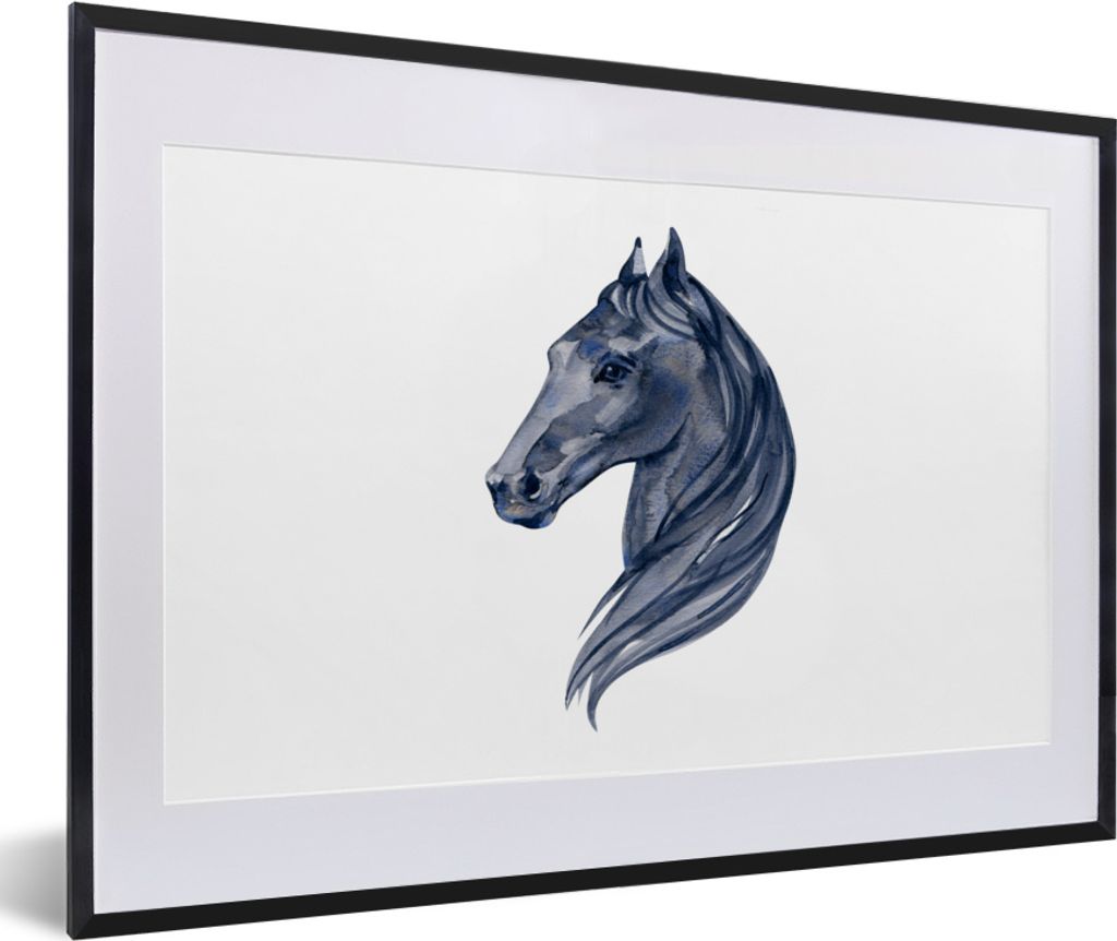 MuchoWow MuchoWow Gerahmtes Poster Pferd - Aquarell - Blau - Mädchen - Kinder - Mädchen 60x40 cm - Poster mit zchwarzem Bilderrahmen - Schlaf...