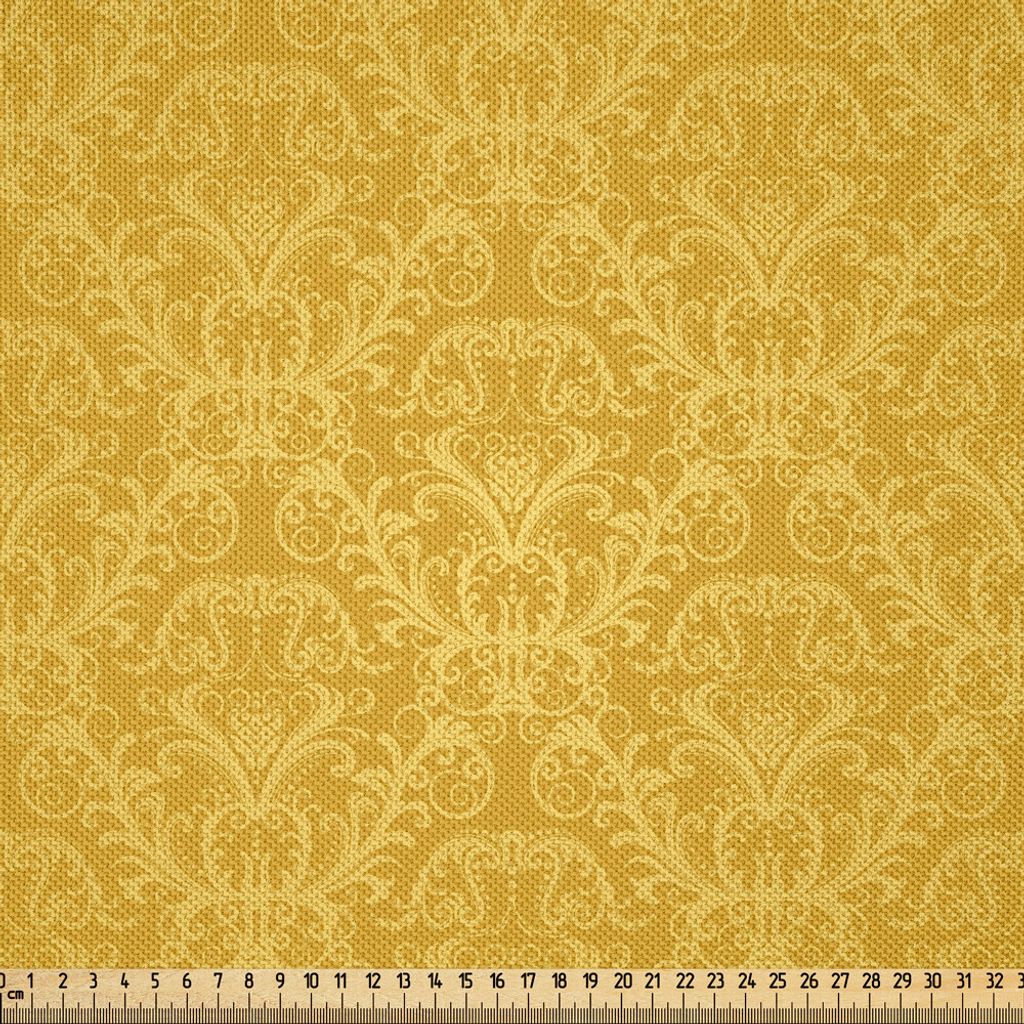 ABAKUHAUS Gelbes Damast Satin Stoff als Meterware, Romantischer Vintager Druck des stilisierten Betriebs blüht Hintergrund, 3 M (148 x 300 cm), Er...
