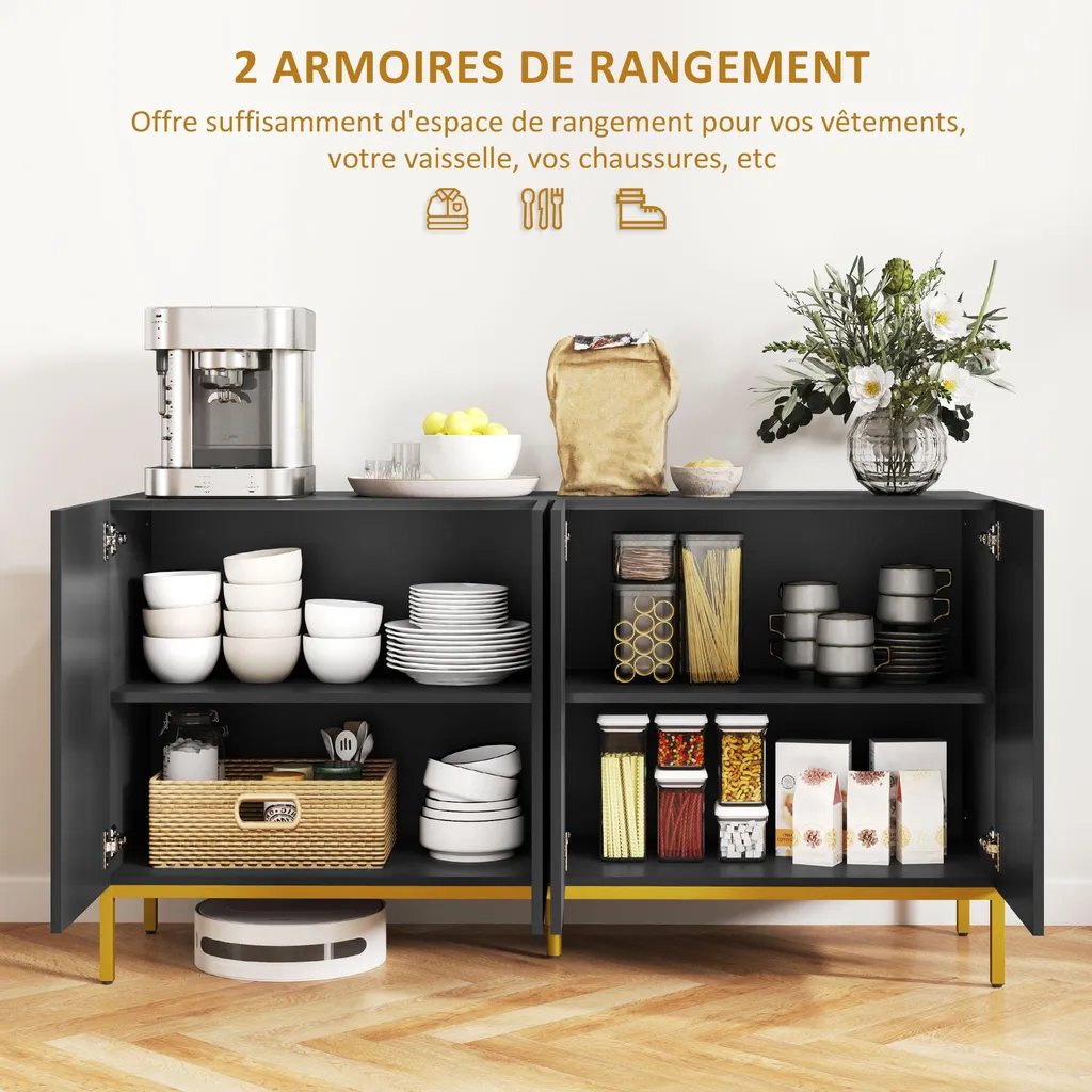 Buffet Design Noir et Or : Solution de Rangement Élégante et Compacte - 4