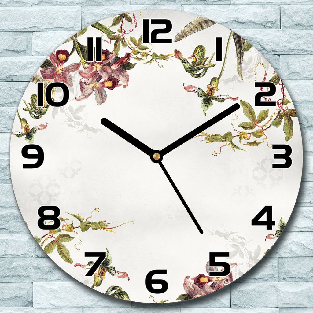 Wanduhr aus Glas Rund fi 30 Vintage Blumen Kunst Quarz Deko Schlafzimmer Büro