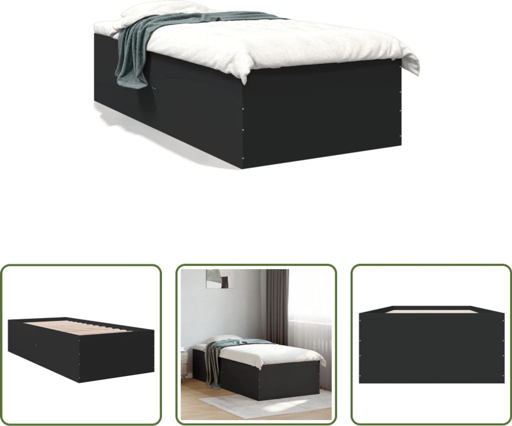 The Living Store Bettgestell Schwarz 75x190 cm Holzwerkstoff